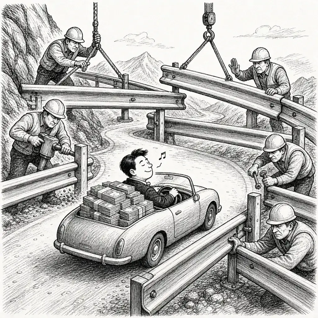 Editorial cartoon: The guardrails show up all at once