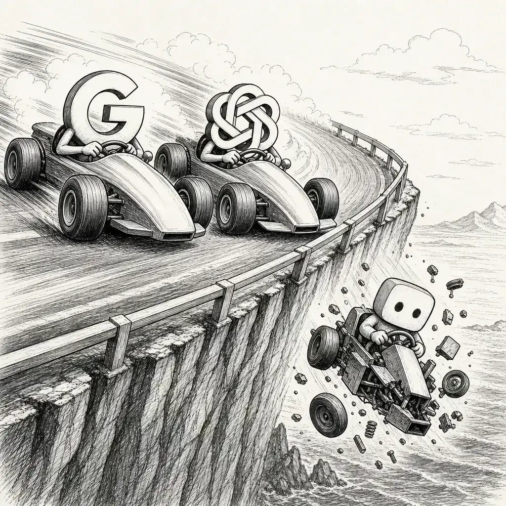 Editorial cartoon: AI's capex race outruns its safety margins