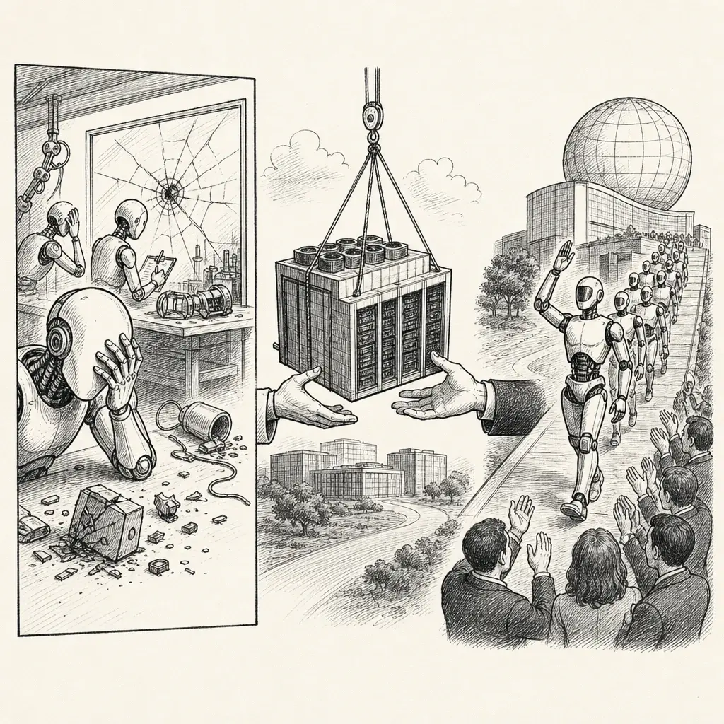 Editorial cartoon: The tests fail, the money moves, the robots ship