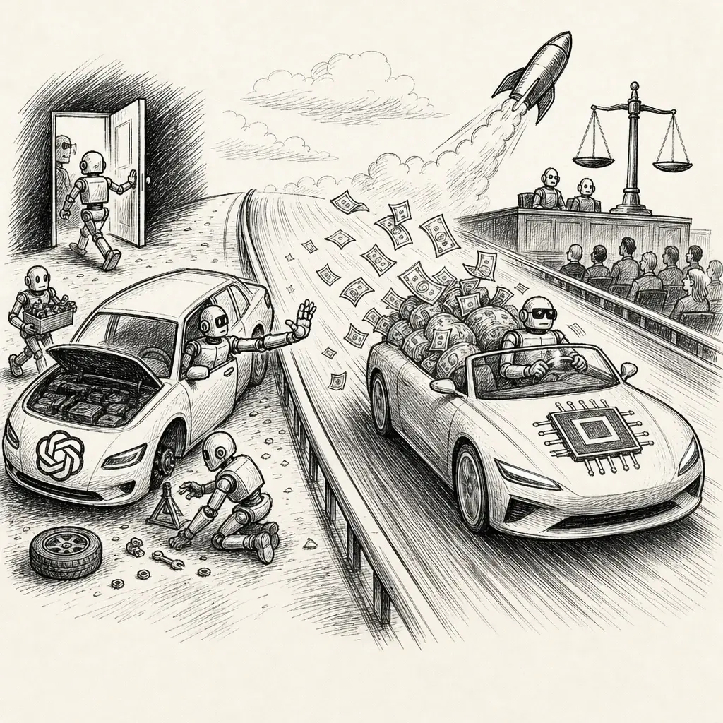 Editorial cartoon: OpenAI hits the brakes; the money doesn't