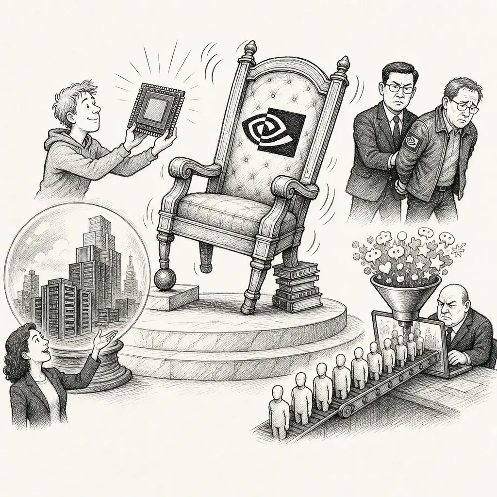 Editorial cartoon: Nvidia's throne wobbles, but doesn't fall