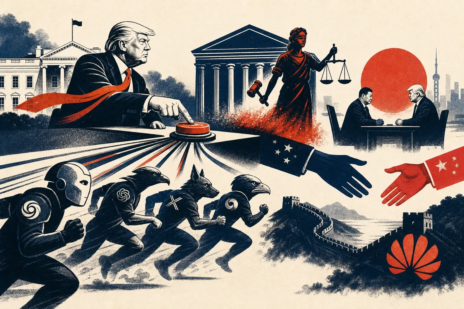 Illustration for “Trump orders full speed as a slowdown pledge becomes a lawsuit”